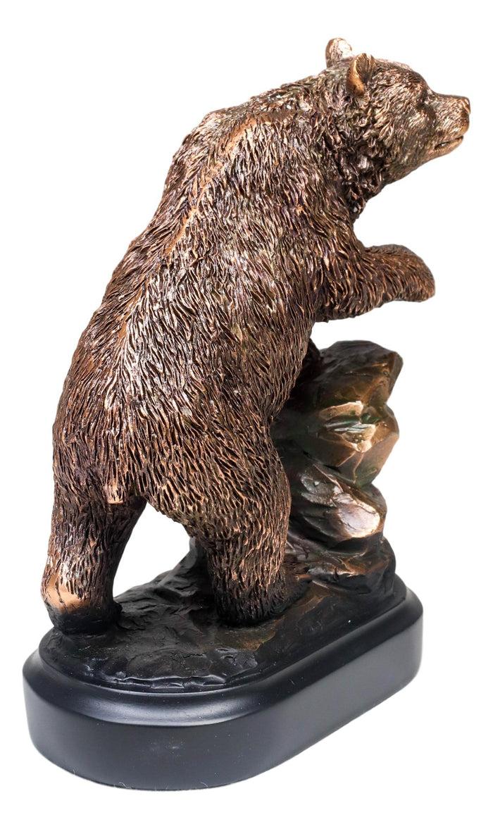 Ebros Gift Grizzly Bear Climbing On River Rock Statue 6.25"Tall Bronze Electroplated Resin
