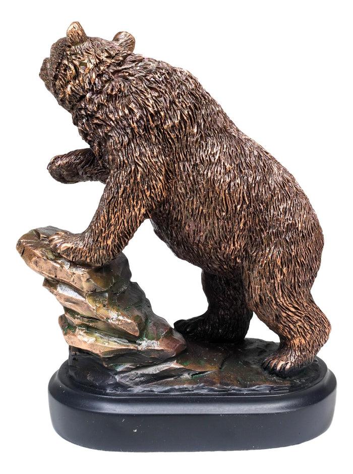 Ebros Gift Grizzly Bear Climbing On River Rock Statue 6.25"Tall Bronze Electroplated Resin