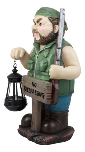 Ebros Gift Grumpy Hunter With Shotgun And No Trespassing Sign Statue With Solar LED Light