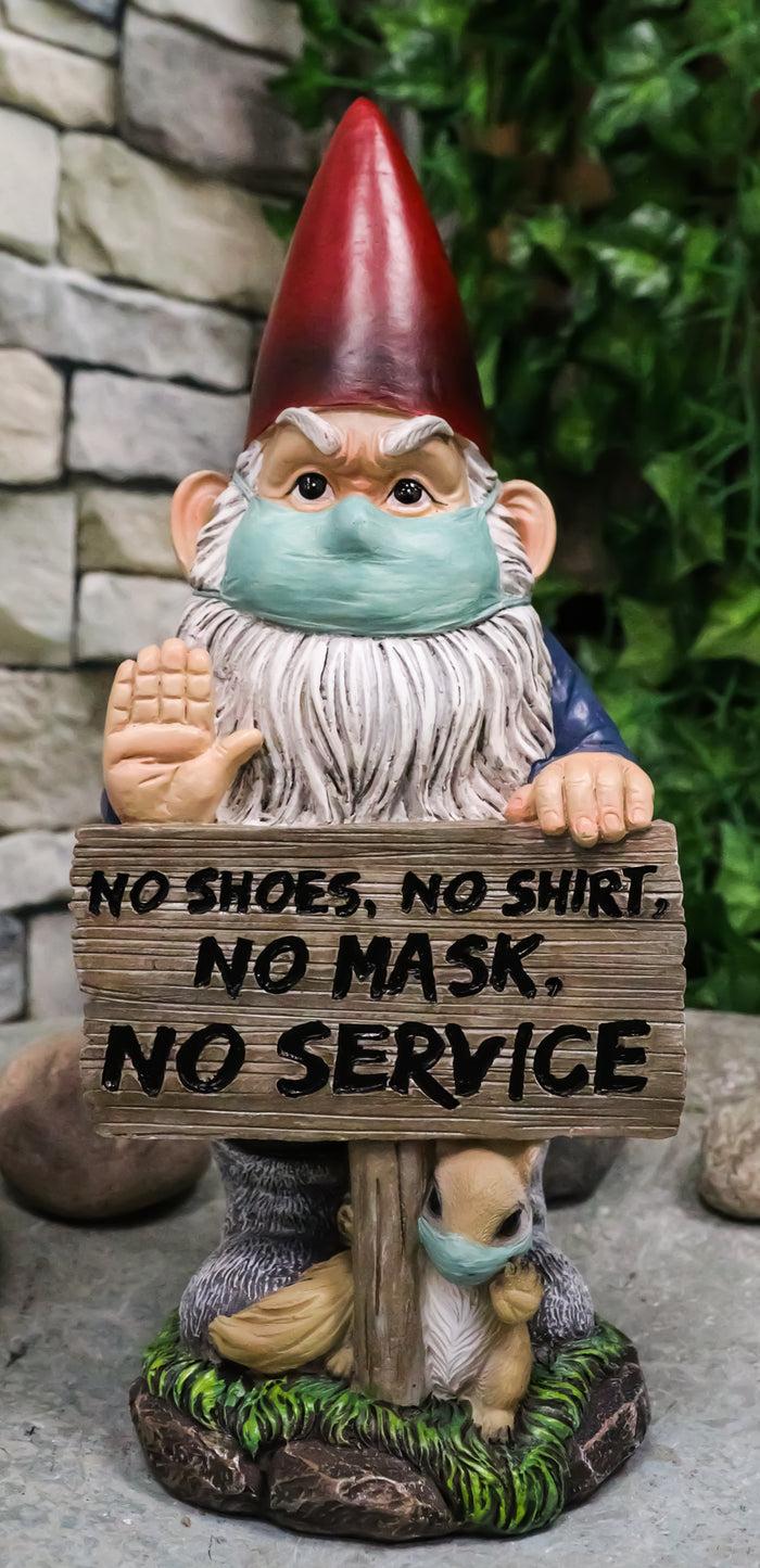 ebros gift Grumpy Mr Gnome Wearing Mask With 'No Shoes Shirt Mask No Service' Sign Figurine