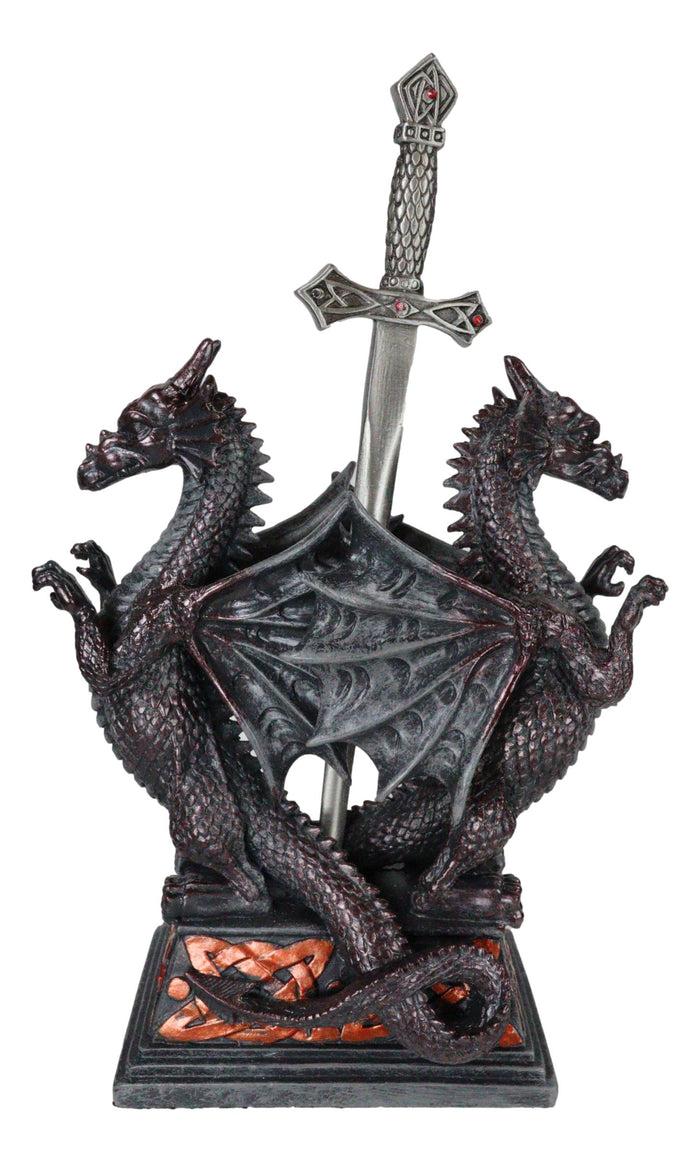 Ebros Gift Guardian Double Dragons With Celtic Rune Sword Letter Opener Figurine Set