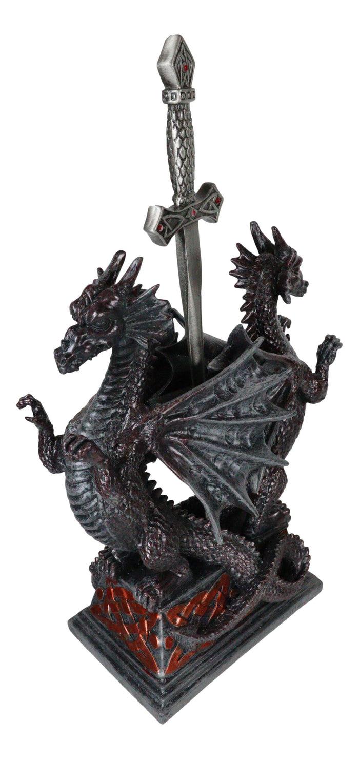 Ebros Gift Guardian Double Dragons With Celtic Rune Sword Letter Opener Figurine Set