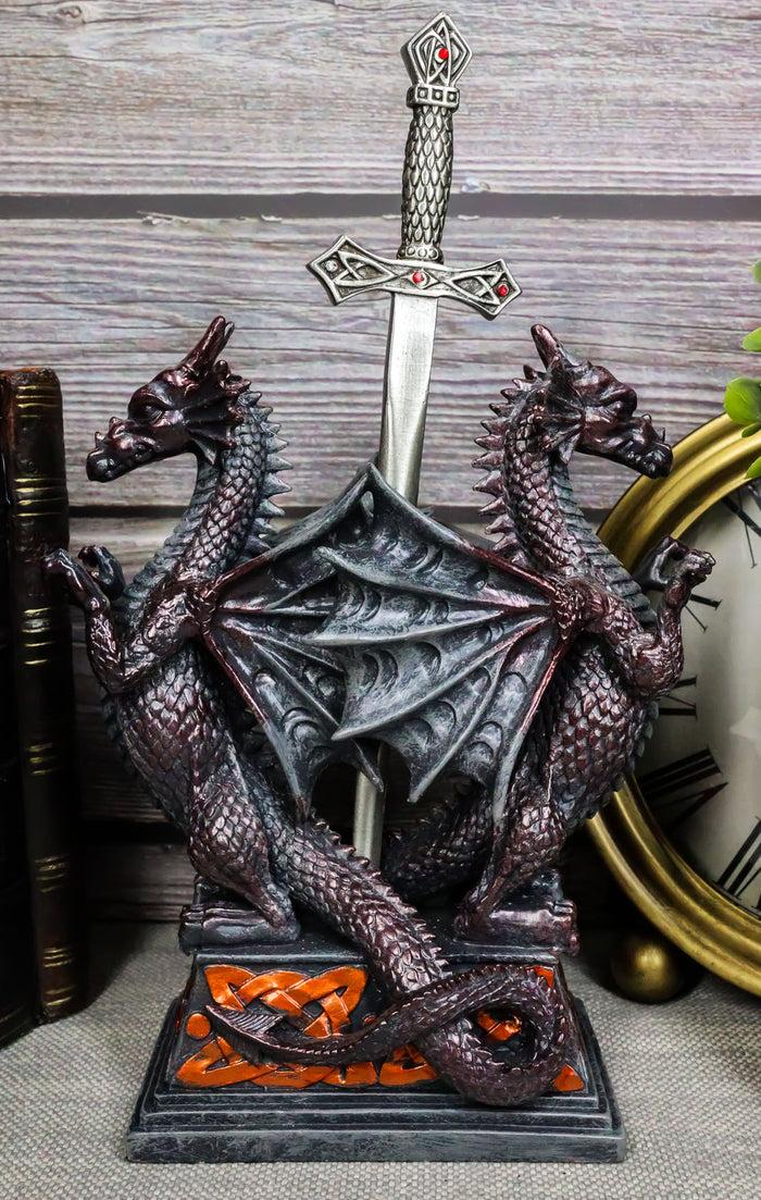 ebros gift Guardian Double Dragons With Celtic Rune Sword Letter Opener Figurine Set