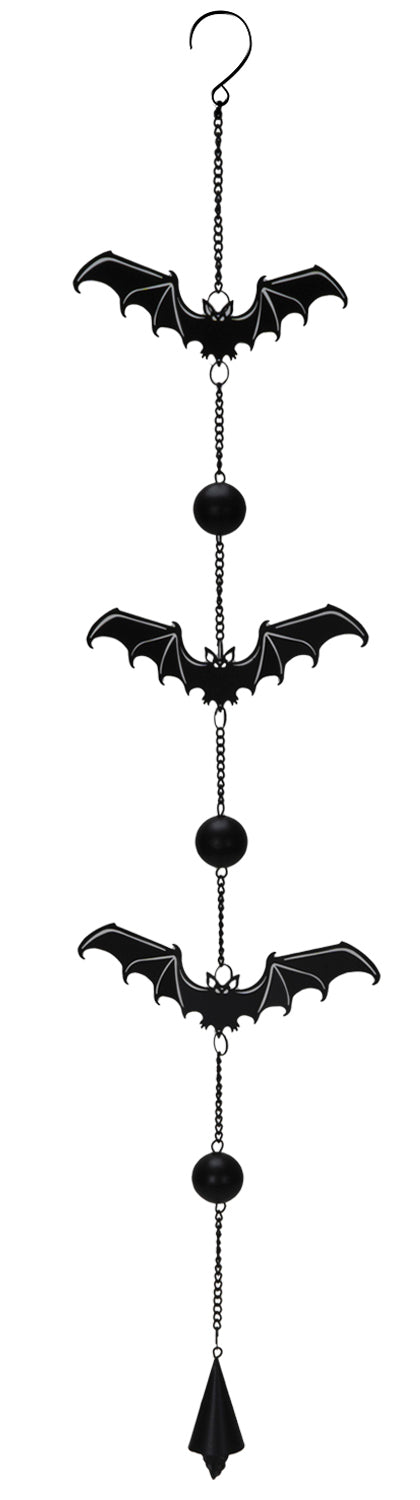 Ebros Gift Guardian Of The Night Triple Bats Metal Beaded Wall Hanging Mobile Wind Chime