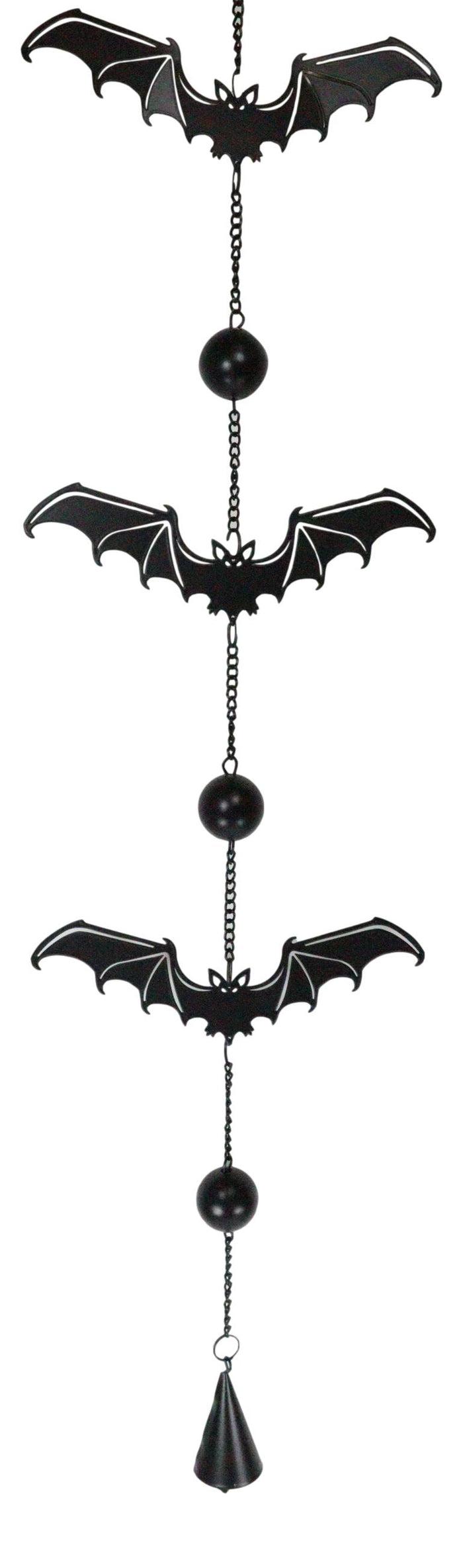 Ebros Gift Guardian Of The Night Triple Bats Metal Beaded Wall Hanging Mobile Wind Chime