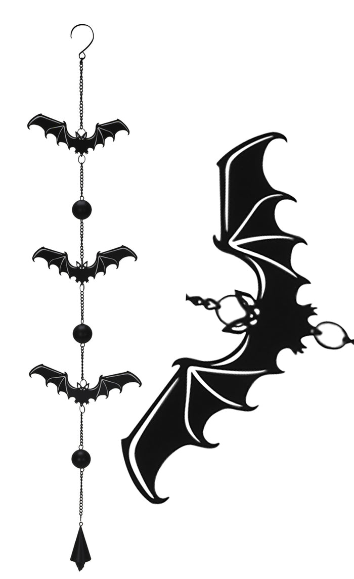 ebros gift Guardian Of The Night Triple Bats Metal Beaded Wall Hanging Mobile Wind Chime