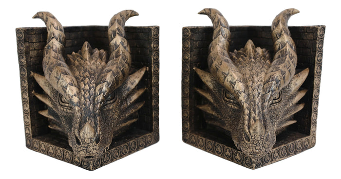 Ebros Gift Guardians Of Bibliography Twin Dragon Heads On Pediment Bookends Statue Set