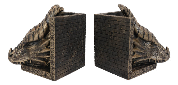 Ebros Gift Guardians Of Bibliography Twin Dragon Heads On Pediment Bookends Statue Set