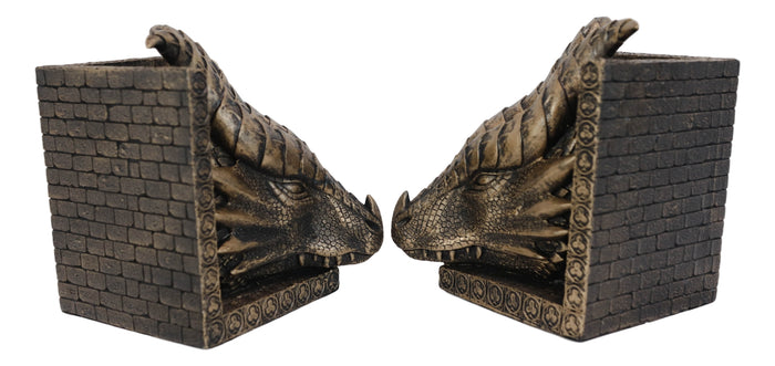 Ebros Gift Guardians Of Bibliography Twin Dragon Heads On Pediment Bookends Statue Set