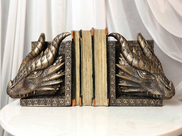 ebros gift Guardians Of Bibliography Twin Dragon Heads On Pediment Bookends Statue Set