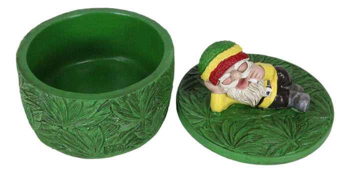 Ebros Gift Gypsy Life Rasta Gnome Smoking On Bed Of Green Leaves Trinket Jewelry Stash Box