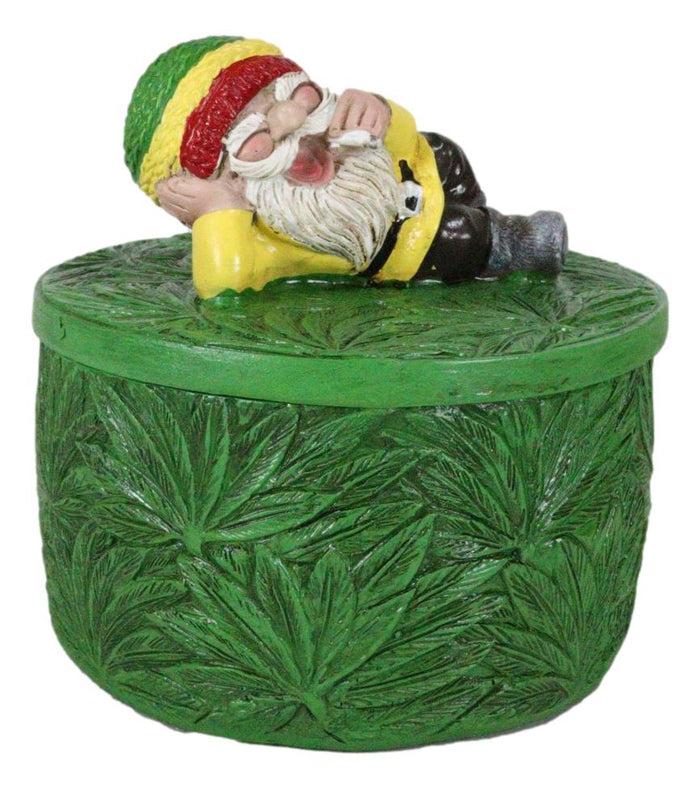 Ebros Gift Gypsy Life Rasta Gnome Smoking On Bed Of Green Leaves Trinket Jewelry Stash Box