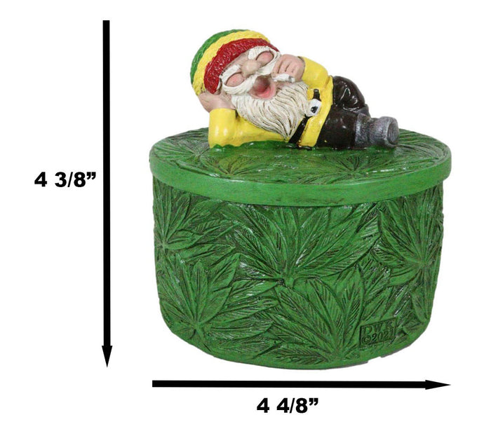 Ebros Gift Gypsy Life Rasta Gnome Smoking On Bed Of Green Leaves Trinket Jewelry Stash Box
