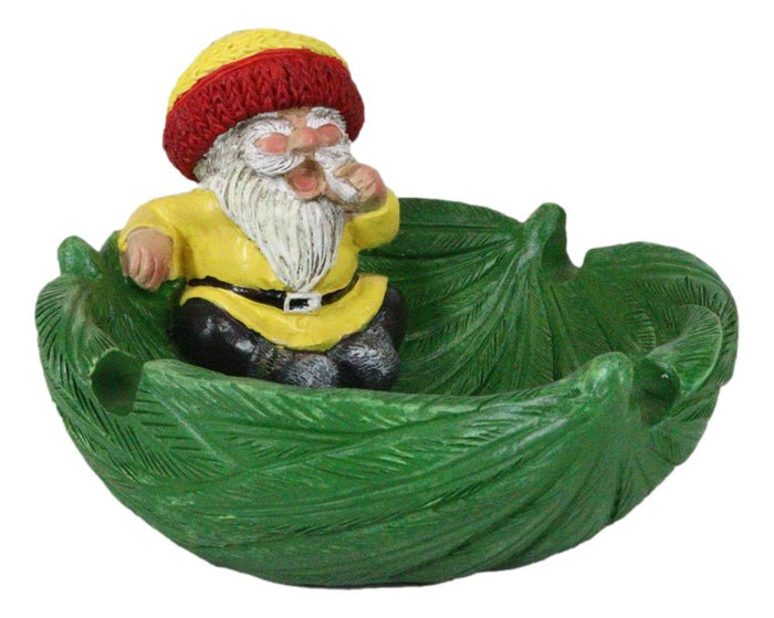 Ebros Gift Gypsy Rasta Gnome Smoking Rolled Stash Sitting On Green Leaf Cigarette Ashtray