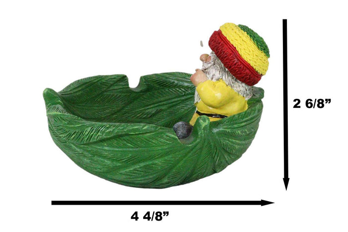 Ebros Gift Gypsy Rasta Gnome Smoking Rolled Stash Sitting On Green Leaf Cigarette Ashtray