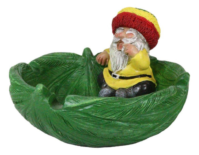 Ebros Gift Gypsy Rasta Gnome Smoking Rolled Stash Sitting On Green Leaf Cigarette Ashtray