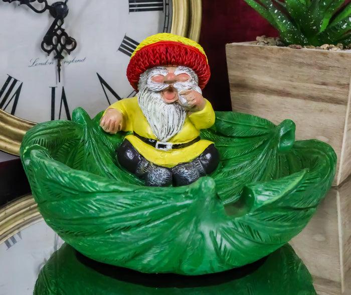 ebros gift Gypsy Rasta Gnome Smoking Rolled Stash Sitting On Green Leaf Cigarette Ashtray