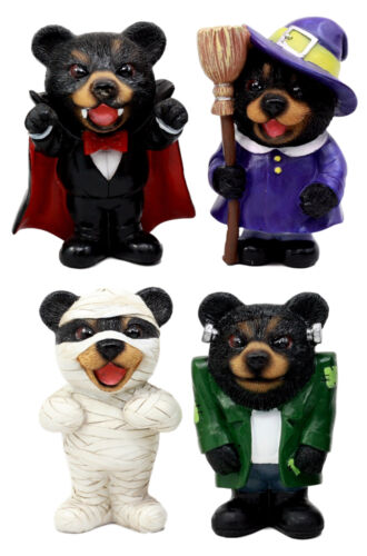ebros gift Halloween Frankenstein Witch Mummy Vampire Terror Bears Figurine Set of 4
