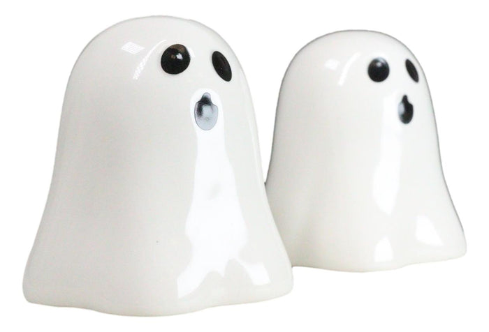 Ebros Gift Halloween Gothic Spooky White Cloaked Ghosts Ceramic Salt And Pepper Shakers Set