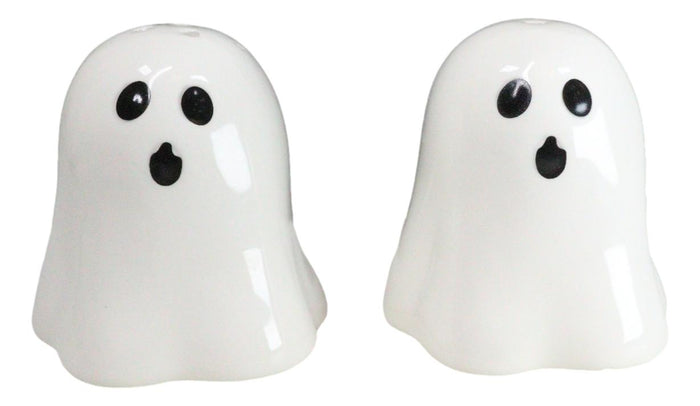 ebros gift Halloween Gothic Spooky White Cloaked Ghosts Ceramic Salt And Pepper Shakers Set