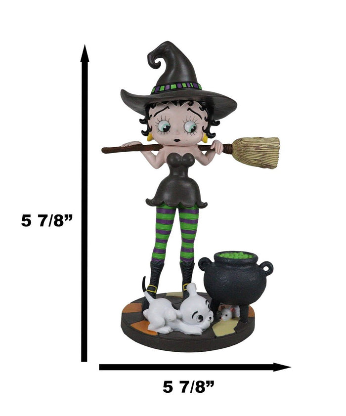 Ebros Gift Halloween Witch Betty Boop And Pudgy Dog With Broomstick And Cauldron Figurine