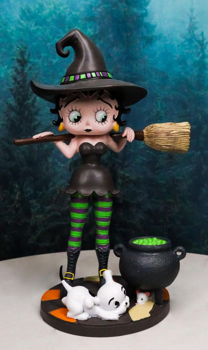 ebros gift Halloween Witch Betty Boop And Pudgy Dog With Broomstick And Cauldron Figurine