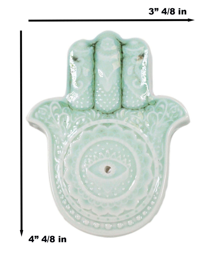 Ebros Gift Hamsa Palm Protection From The Evil Eve Ceramic Round Disc Incense Stick Burner
