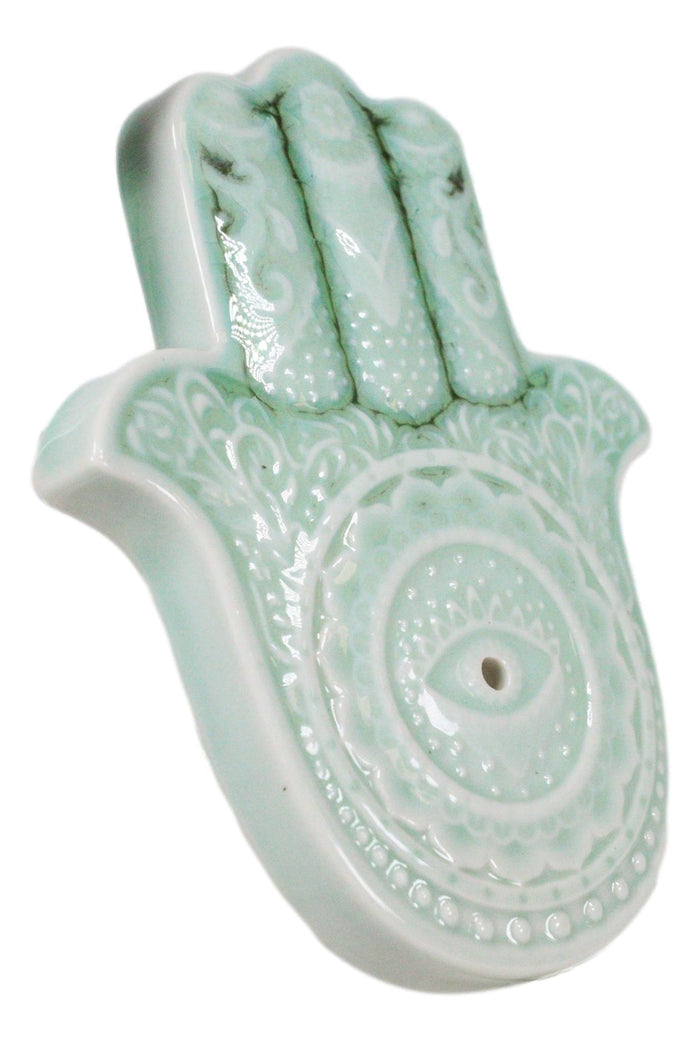 Ebros Gift Hamsa Palm Protection From The Evil Eve Ceramic Round Disc Incense Stick Burner