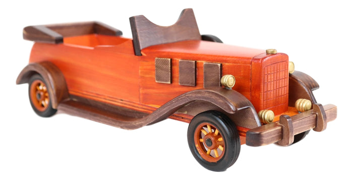 Ebros Gift Hand Made Wood Retro Antique Style Orange Convertible Car Wine Holder Figurine