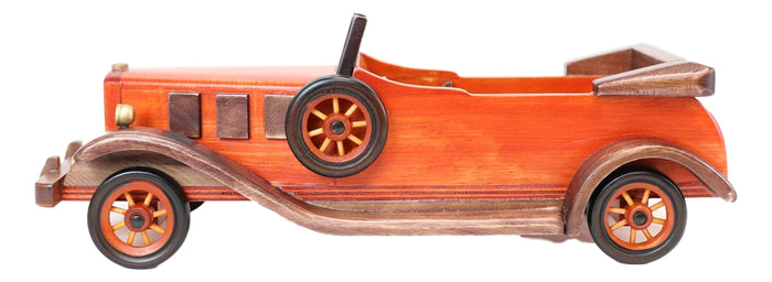 Ebros Gift Hand Made Wood Retro Antique Style Orange Convertible Car Wine Holder Figurine