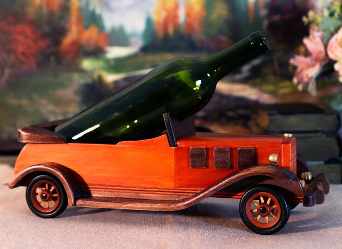 ebros gift Hand Made Wood Retro Antique Style Orange Convertible Car Wine Holder Figurine