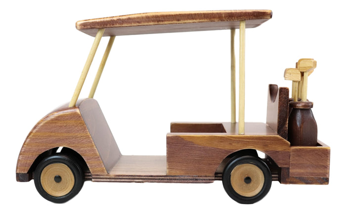 Ebros Gift Hand Made Wood Retro Classic Style Golf Cart Pit Car Wine Holder Figurine Decor