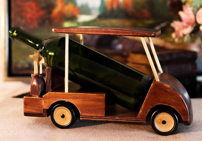 ebros gift Hand Made Wood Retro Classic Style Golf Cart Pit Car Wine Holder Figurine Decor