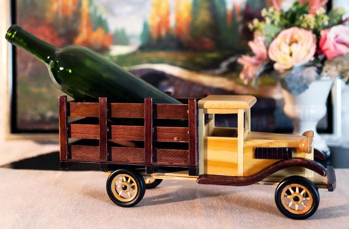 ebros gift Hand Made Wood Retro Classic Style Model TT Pick Up Truck Wine Holder Figurine