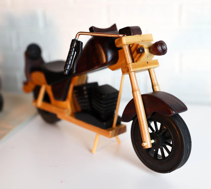 Ebros Gift Hand Made Wood Retro Style Flathead Chopper Motorcycle Bike Wine Holder Figurine