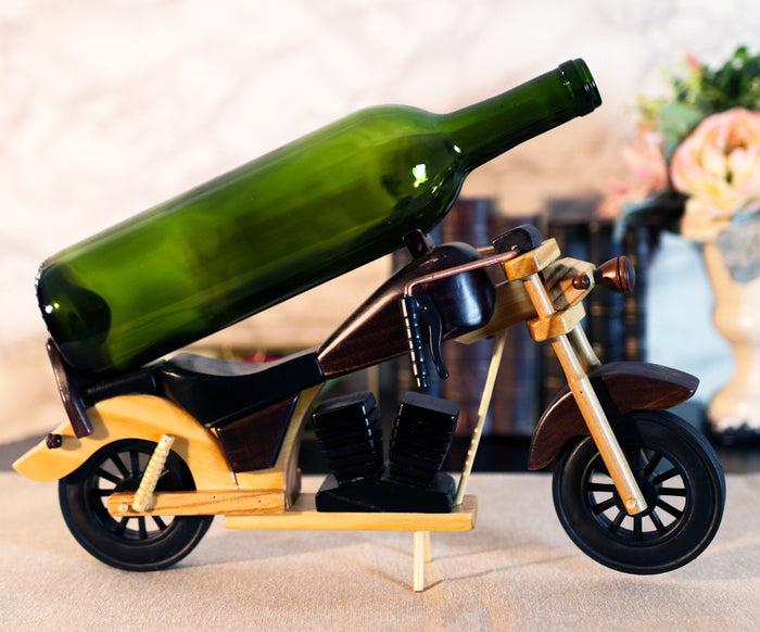 ebros gift Hand Made Wood Retro Style Flathead Chopper Motorcycle Bike Wine Holder Figurine