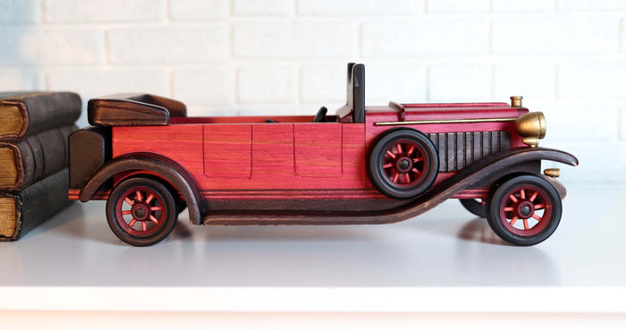 Ebros Gift Hand Made Wood Retro Style Pink Cabriolet Convertible Car Wine Holder Figurine
