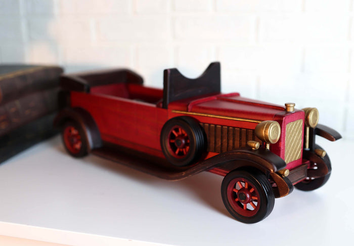 Ebros Gift Hand Made Wood Retro Style Pink Cabriolet Convertible Car Wine Holder Figurine