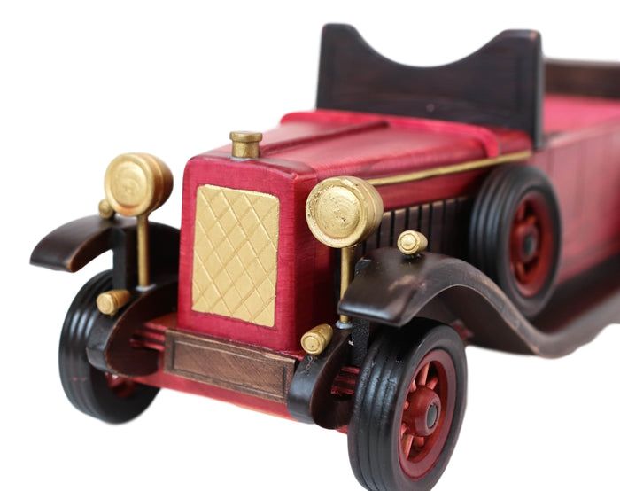 Ebros Gift Hand Made Wood Retro Style Pink Cabriolet Convertible Car Wine Holder Figurine