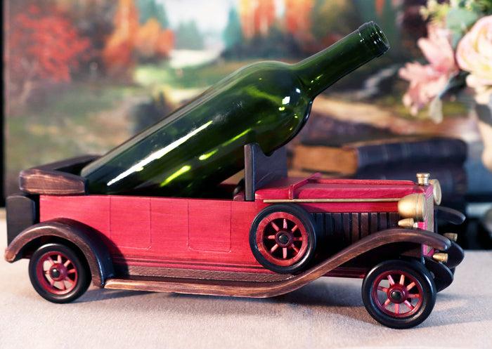 ebros gift Hand Made Wood Retro Style Pink Cabriolet Convertible Car Wine Holder Figurine
