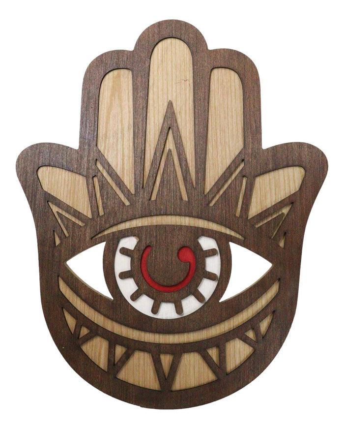 ebros gift Hand of Fatima Hamsa Palm with Evil Eye Amulet of Protection MDF Wood Wall Decor