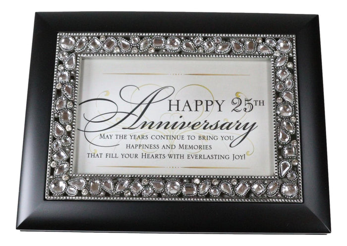 Ebros Gift Happy 25th Anniversary Burlwood With Crystals & Silver Motif Musical Trinket Box