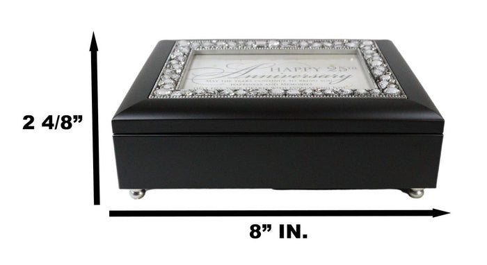 Ebros Gift Happy 25th Anniversary Burlwood With Crystals & Silver Motif Musical Trinket Box