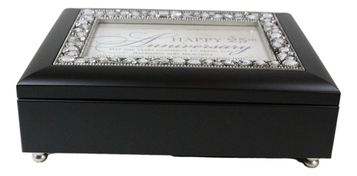 Ebros Gift Happy 25th Anniversary Burlwood With Crystals & Silver Motif Musical Trinket Box