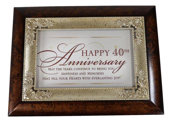 ebros gift Happy 40th Anniversary Burlwood With Silver Scrollwork Musical Trinket Box