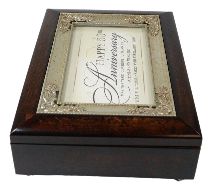 Ebros Gift Happy 50th Anniversary Burlwood With Silver Scrollwork Musical Trinket Box