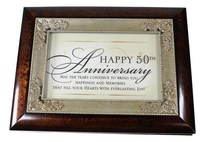 Ebros Gift Happy 50th Anniversary Burlwood With Silver Scrollwork Musical Trinket Box