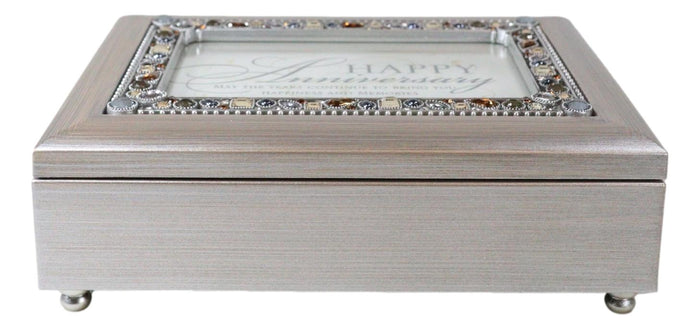 Ebros Gift Happy Anniversary Polycast Brushed Pewter Crystal Gemstones Musical Trinket Box