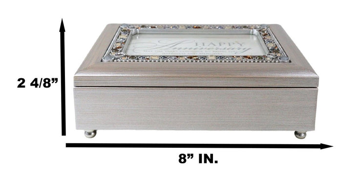 Ebros Gift Happy Anniversary Polycast Brushed Pewter Crystal Gemstones Musical Trinket Box