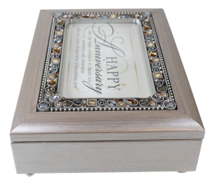 Ebros Gift Happy Anniversary Polycast Brushed Pewter Crystal Gemstones Musical Trinket Box